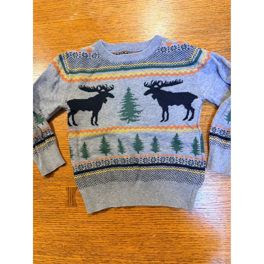 Gap Kids Moose Pine Tree Fair Isle Cotton Knit Sweater Blue 3T GFW221